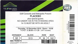 Boleto 2016-12-15 Sse Arena Wembley, Londres, Inglaterra * por Placebo (2016) - Imagen 1 de 1