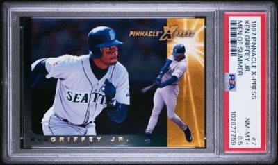 1997 Pinnacle X-Press KEN GRIFFEY JR Mariners MEN OF SUMMER HOF 7 PSA 8.5 Pop 1 - Image 1 of 2