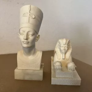 Egyptian Queen NEFERTITI Alabaster Bust & SPHINX Sculpture A. Giannelli - Picture 1 of 23
