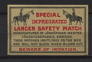 Made In Sweden "Lancer" Vintage Matchbox Label - Picture 1 of 1