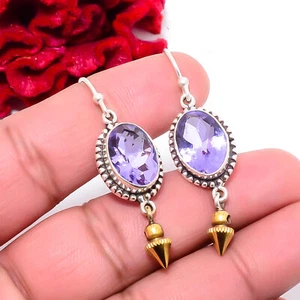 Colour Changing Alexandrite 925 Sterling Silver Two Tone Earring 1.87 Sku10 - Picture 1 of 3