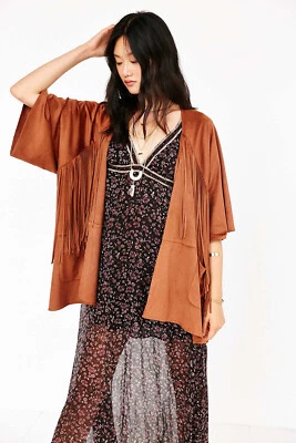 NEW Ecote Faux Suede Fringe Kimono Size Small MSRP: $89 - Image 1 of 4