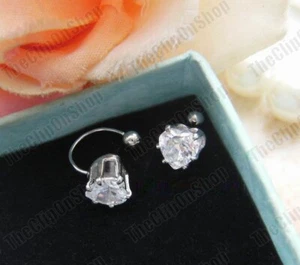 U CLIP ON 6mm HEART CZ EARRINGS non-pierced studs CUBIC ZIRCONIA silver crystal - Picture 1 of 3