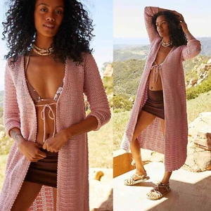 Cárdigan plumero FP Beach Landry imitación ganchillo tejido en rosa talla pequeña nuevo con etiquetas - Imagen 1 de 9