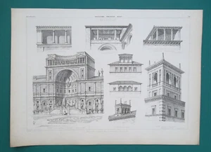 ARCHITEKTUR Italien Belvederes in Rom Casinp Florenz Paläste - RAR 1855 Druck - Bild 1 von 1