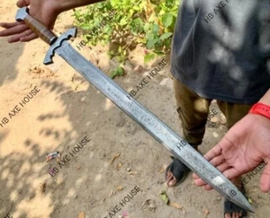 30 ZOLL SCHÖNES HANDGEFERTIGTES DAMASKUS STAHL JAGD MITTELALTERLICHES KAMPFSCHWERT - Bild 1 von 4