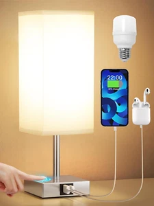 Modern Teal Aqua Touch Bedside Lamp with USB Ports - Aooshine 2-Pack - Picture 1 of 1