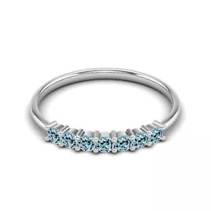 0.21 Ctw Round Blue Topaz Ring 925 Sterling Silver Eternity Women Wedding Ring - Picture 1 of 7