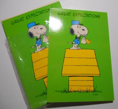 8 Vintage SNOOPY & WOODSTOCK Great Expectations Baby Shower Invitations Hallmark - Image 1 of 4