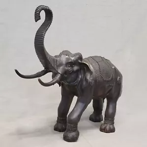 Elefante asiático vintage grande de latón patinado o bronce firmado "La Puce" - Imagen 1 de 10