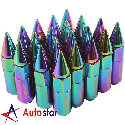 20pcs Neo Chrome Cap Spiked Extended Tuner Aluminum M12X1.5 60mm Wheel Lug Nuts - Image 1 of 4
