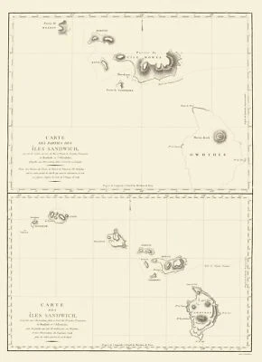 Mapa histórico del estado - Islas Sandwich Hawaii - Bernizet 1797 - 23 x 31,75 Foto 1 de 4