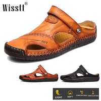 large size men hand stitching closed toe comfy soft leather sandals