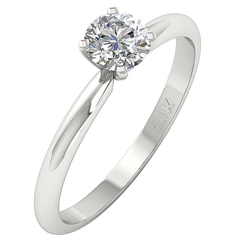 Обручальное кольцо с одним бриллиантом SI1 I 0,95 карата комплект из 4 зубцов чистое золото 14 карат - Изображение 1 из 4