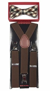 Simple & Elegant Suspender and Bow Tie Set for Boys Girls Children D-Brn/Ivory - Picture 1 of 1