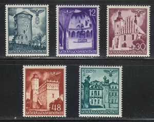 Poland OCCUPATION 1941 MNH Mi 66-70 Architecture of Cracow & Lublin.Nazi Eagle** - Picture 1 of 2