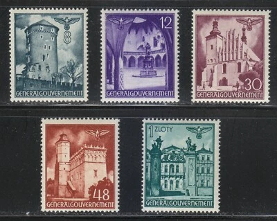 Poland OCCUPATION 1941 MNH Mi 66-70 Architecture of Cracow & Lublin.Nazi Eagle** - Image 1 of 2