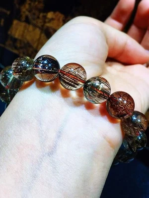 Natural Copper Hair Rutilated Quartz Crystal Round Beads Bracelet 11mm AAAAA - Image 1 of 4