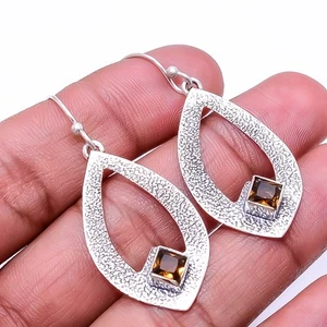 Smokey Designer Handmade 925 Sterling Silver Earring 1.95" E_9290_182_26 - Picture 1 of 3