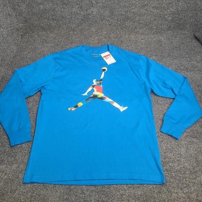Camisa Jordan Para Hombres Grande Luz Foto Azul Manga Larga Jumpman Vuelo Nike Air Camiseta Foto 1 de 4
