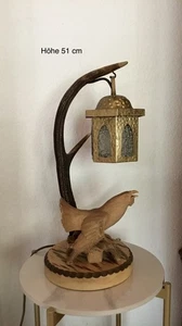 Antike Geweihlampe mit Auerhahn, Tischlampe - Bild 1 von 8
