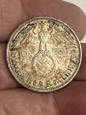 1939A Alemania nazi 5 Reichsmark Segunda Guerra Mundial Tercer Reich alemán 90% moneda de 5 marcos de plata Foto 1 de 2