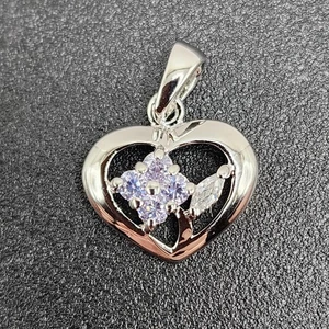 925 NEW Sterling Silver Pendant Heart Cubic Zirconia 13mm - Picture 1 of 6