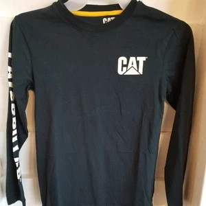 NWT CAT Caterpillar Equipment Boys LS T-shirt Size S 8 Black White Logo & Sleeve - Picture 1 of 5