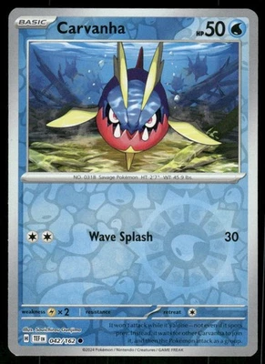 Carvanha 042/162 Common Reverse Holo NM Pokemon SV05: Temporal Forces - Image 1 of 2