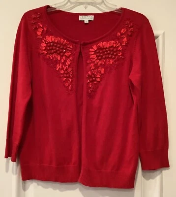 Joseph A 开放式开衫毛衣 S 码红色装饰节日圣诞节  — 第 1/4 张图片