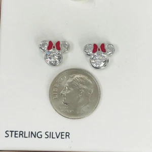 Minnie Stud Earrings w Red Bow Sterling Silver CZ NIB Free Ship - Picture 1 of 8