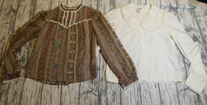 VTG 70s BLOUSE LOT SHIRT HIPPIE COTTAGE FLORAL LACE GUNNE STYLE BOHO TOP WOMENS - Picture 1 of 20