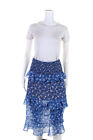 Majorelle Womens Shirred Floral Print Ruffle Trim Tiered Skirt Blue Size M