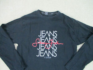 Sean John Mens Shirt Black Medium Grey Long Sleeve Spell Out Logo 90s VINTAGE  