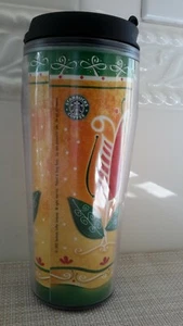STARBUCKS 2003 16 Ounce Yellow /w Red Tulip Floral Coffee Tumbler Travel Mug  - Picture 1 of 9