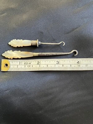 Antique minature mother of pearl button hook x2 - Image 1 of 4