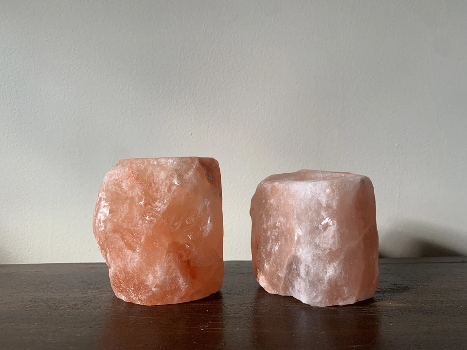 Himalayan Salt Candle Holder- Tea Light Natural - Hand Carved Pink Salt - 2 Pack - Image 1 of 2