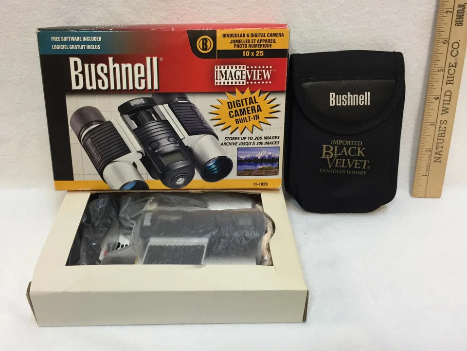 Bushnell Image View Binoculars 10x25 & Digital Camera Black Velvet Pouch 11-1025 - Image 1 of 4