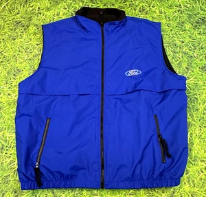 VTG Ford Motor Blue Puffer Vest Mens 2XL FULL Zip Lined Pockets Logo Embroidered - Picture 1 of 9