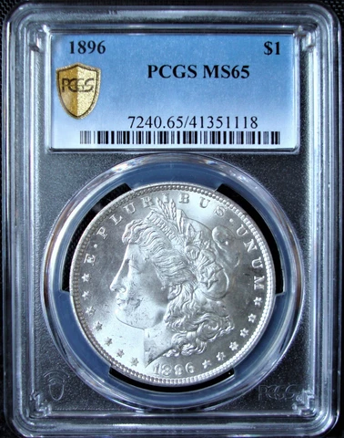 1896 Morgan Silver Dollar - PCGS MS 65 - Gold Shield Cover
