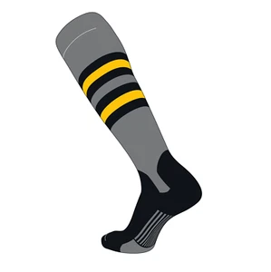 Baseball Knee High Stirrup Socks (I, 5in) Dk Grey, Black, Gold, Black - X-Large - Picture 1 of 1