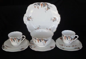 Vintage Royal Stafford England Bone China Tea Set *Autumn *Black Orange & Yellow - Picture 1 of 11