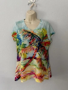 LEOMA LOVEGROVE Women's PM Tropical Palm Tree Beach Resort Coastal Artsy Top - Picture 1 of 8