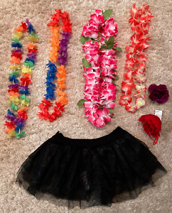 7tlg Set Fasching Karneval Party Accessoires Hawaii-Leinen Ansteck Blume Tüll