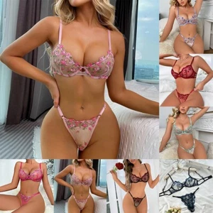 Alluring Lace Lingerie Set Women's Sexy Bras and Panties with Embroidery - Picture 1 of 24