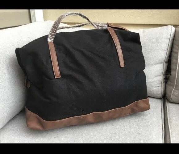 Style & Co Weekender Black Brown Canvas Large Duffel Gym Hand Bag Purse
