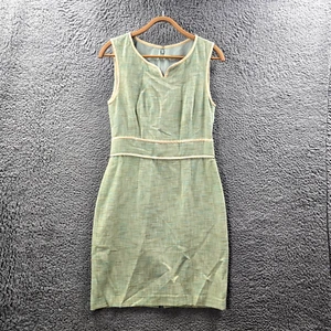 Jigsaw Womens Pencil Dress Size 10 Green Cream Tweed Sleeveless Sweetheart Neck - Picture 1 of 14