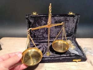 Antique Vintage Style Brass Balance Scales w Box  - Picture 1 of 12