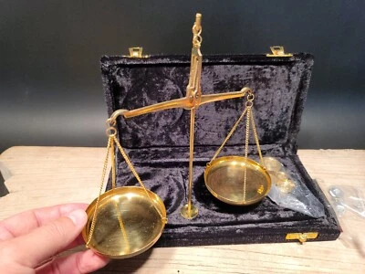 Antique Vintage Style Brass Balance Scales w Box  - Image 1 of 4