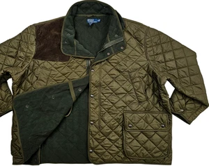 HOT VTG Men POLO RALPH LAUREN PARKA HUNTING QUILT LEATHER LINED OLIVE Jacket 4XB - Picture 1 of 16